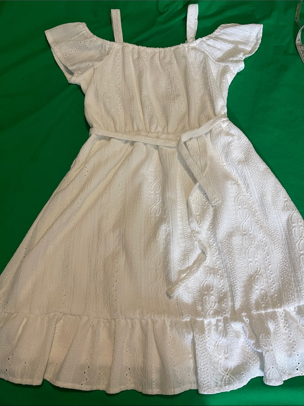 Place White Eyelet Off-Shoulder Sundress with Tie Waist
